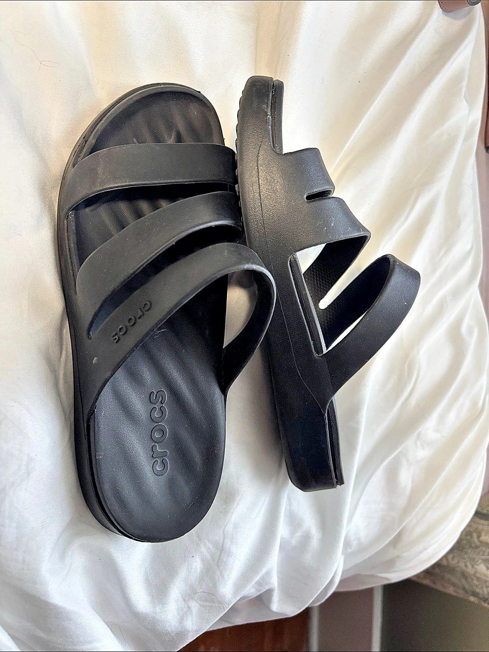 Crocs Black Triple-Strap Slide Sandals